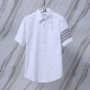 Thom Browne gray four-stripe short-sleeved shirt